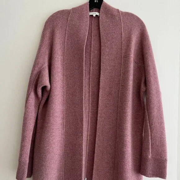 VINCE - Boiled Cashmere Open Rib Trim Cardigan, Heather Mauve, S - Picture 6 of 13